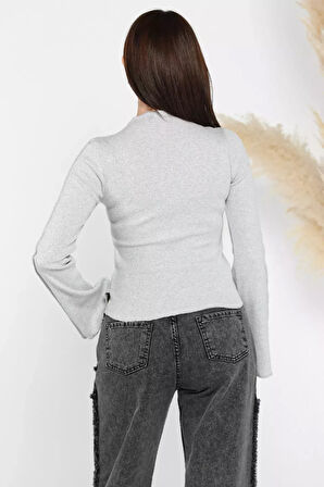 Dik Yaka Fitilli Kadın Crop Top Bluz