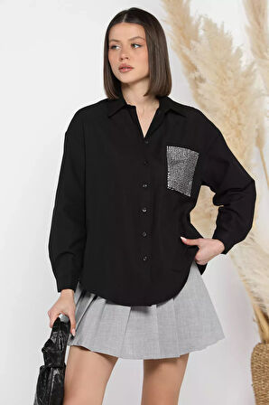 Taş İşlemeli Oversize Kadın Gömlek