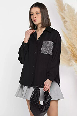 Taş İşlemeli Oversize Kadın Gömlek