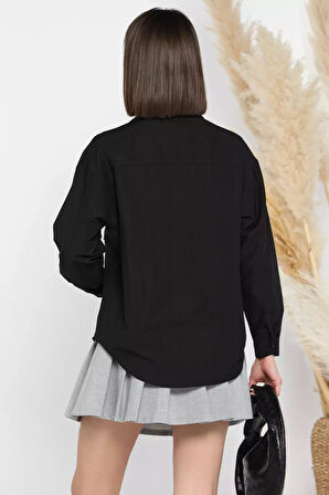 Taş İşlemeli Oversize Kadın Gömlek