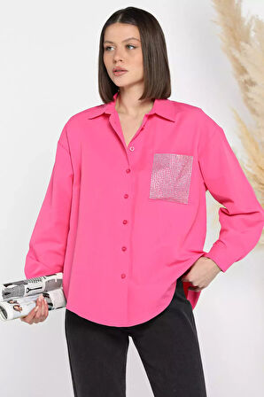 Taş İşlemeli Oversize Kadın Gömlek