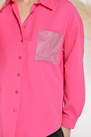 Taş İşlemeli Oversize Kadın Gömlek