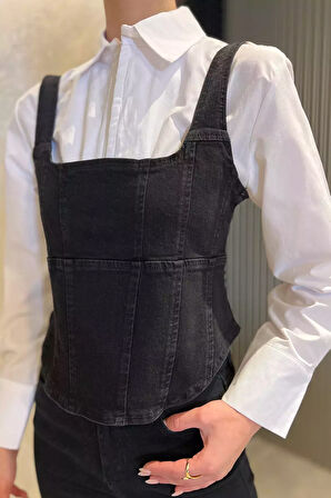 Kadın Fermuarlı Jean Kot Büstiyer