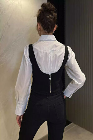 Kadın Fermuarlı Jean Kot Büstiyer