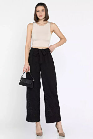 Kadın Yüksek Bel Fistolu Bel Lastikli Kuşaklı Pantolon