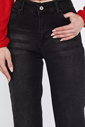 Kesik Paça Yüksek Bel Kadın Jean Kot Pantolon