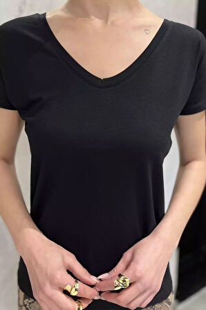 Ön Arka V Yaka Kadın T-shirt