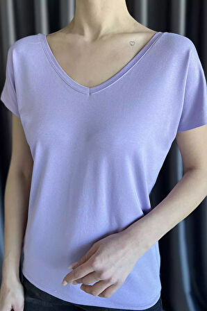 Ön Arka V Yaka Kadın T-shirt