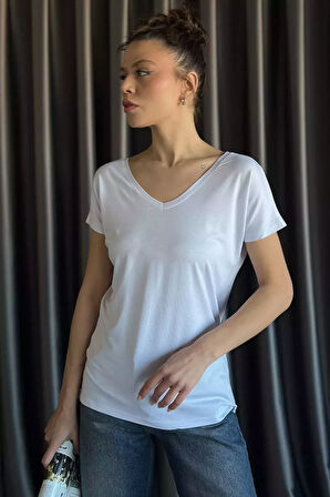 Ön Arka V Yaka Kadın T-shirt