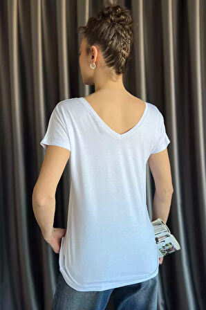 Ön Arka V Yaka Kadın T-shirt