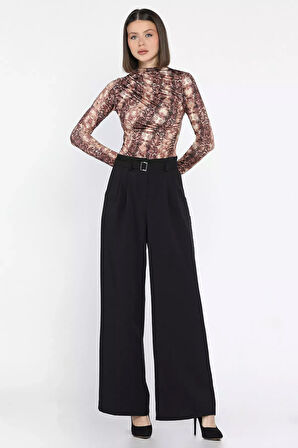 Kadın Yüksek Bel Kemer Detaylı Pileli Pantolon