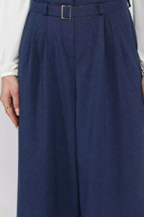 Kadın Yüksek Bel Kemer Detaylı Pileli Pantolon