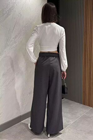 Kadın Yüksek Bel Kemer Detaylı Pileli Pantolon