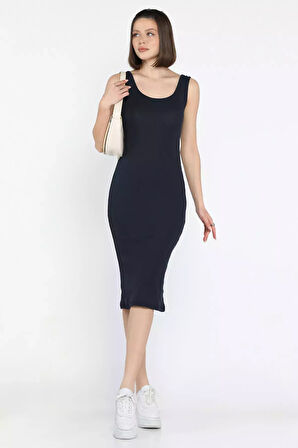 Kaşkorse Kare Yaka Askılı Elbise