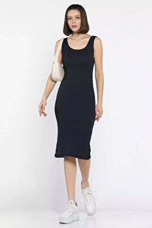 Kaşkorse Kare Yaka Askılı Elbise