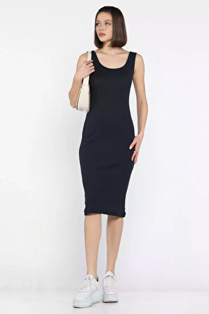 Kaşkorse Kare Yaka Askılı Elbise