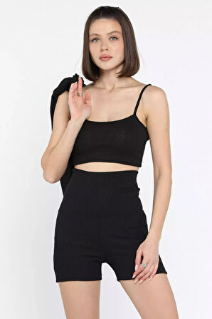 Kadın Kaşkorse Crop Hırka Şort Üçlü Takım