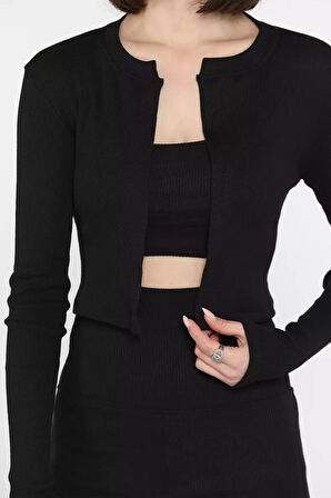 Kadın Kaşkorse Crop Hırka Şort Üçlü Takım