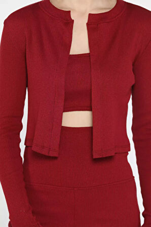 Kadın Kaşkorse Crop Hırka Şort Üçlü Takım