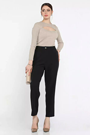 Büyük Beden Bel Lastikli Kadın Kumaş Pantolon