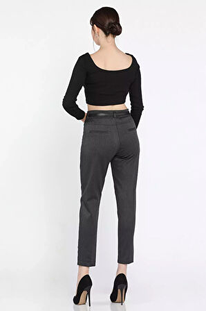 Büyük Beden Taş Detaylı Kemerli Kadın Kumaş Pantolon