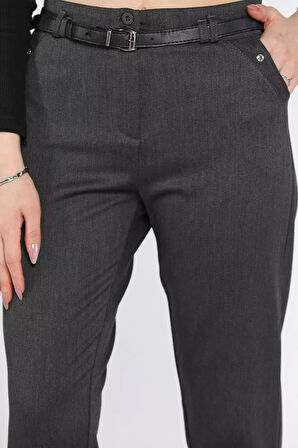 Büyük Beden Taş Detaylı Kemerli Kadın Kumaş Pantolon