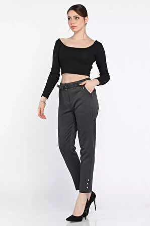 Büyük Beden Taş Detaylı Kemerli Kadın Kumaş Pantolon