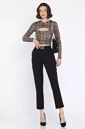 Büyük Beden Bel Lastikli Duble Paça Kadın Pantolon