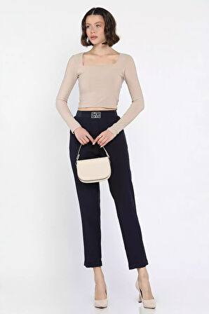 Büyük Beden Bel Lastikli Duble Paça Kadın Pantolon