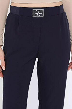 Büyük Beden Bel Lastikli Duble Paça Kadın Pantolon