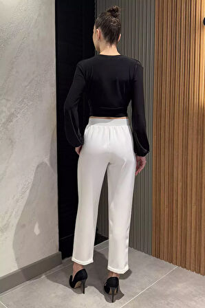 Büyük Beden Bel Lastikli Duble Paça Kadın Pantolon