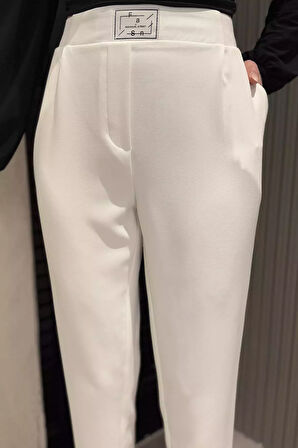 Büyük Beden Bel Lastikli Duble Paça Kadın Pantolon