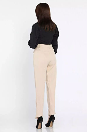 Bel Bağlamalı Lastikli Kadın Boru Paça Büyük Beden Pantolon