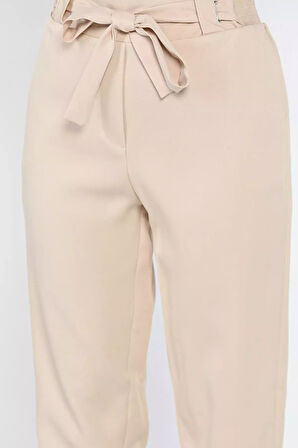 Bel Bağlamalı Lastikli Kadın Boru Paça Büyük Beden Pantolon