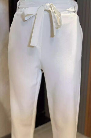 Bel Bağlamalı Lastikli Kadın Boru Paça Büyük Beden Pantolon