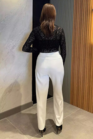 Bel Bağlamalı Lastikli Kadın Boru Paça Büyük Beden Pantolon