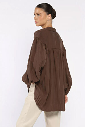 Pile Detaylı Kadın Salaş Gömlek