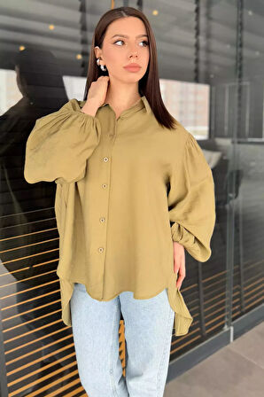 Pile Detaylı Kadın Salaş Gömlek