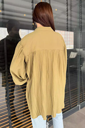 Pile Detaylı Kadın Salaş Gömlek