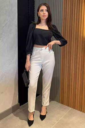 Büyük Beden Kadın Kemerli Kumaş Pantolon