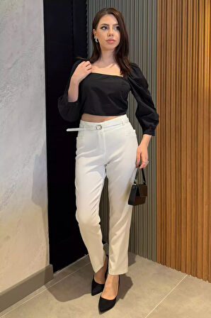 Büyük Beden Kadın Kemerli Kumaş Pantolon