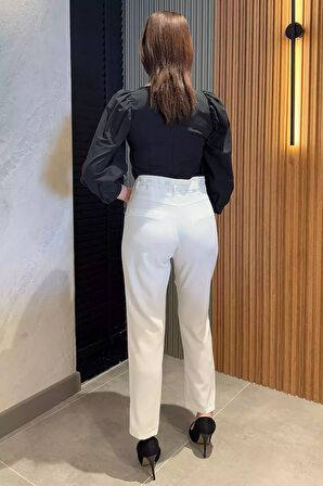 Büyük Beden Kadın Kemerli Kumaş Pantolon