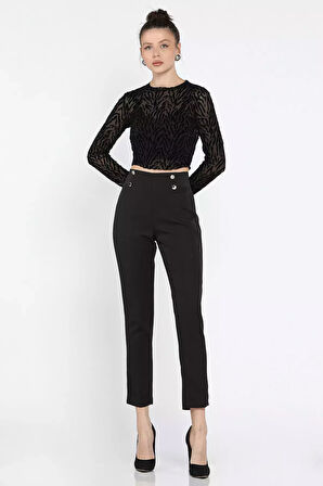 Bel Lastikli Dar Paça Kadın Kumaş Pantolon