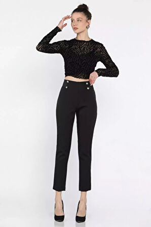 Bel Lastikli Dar Paça Kadın Kumaş Pantolon