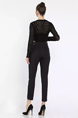 Bel Lastikli Dar Paça Kadın Kumaş Pantolon