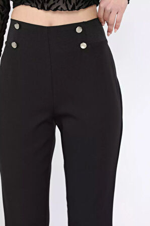 Bel Lastikli Dar Paça Kadın Kumaş Pantolon