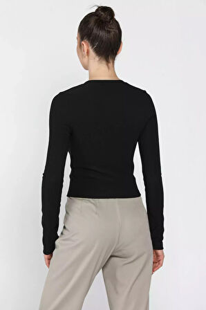 Kadın Yarım Fermuarlı Crop Body Bluz