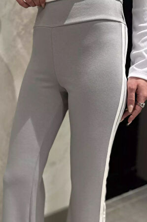 Yan Şeritli Yüksek Bel Bol Paça Kadın Pantolon