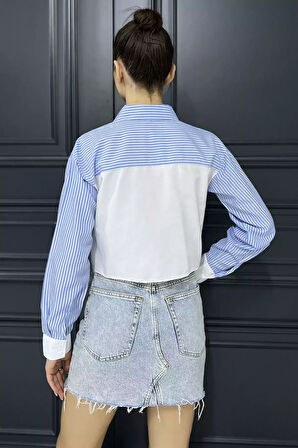 Çizgili Kadın Crop Top Gömlek