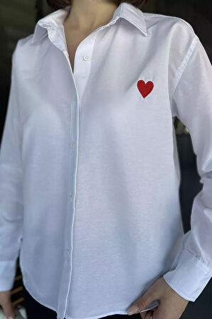 Kalp Nakışlı Kadın Gömlek